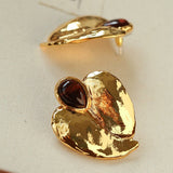 Red Tiger's Eye Heart Stud Earrings - floysun