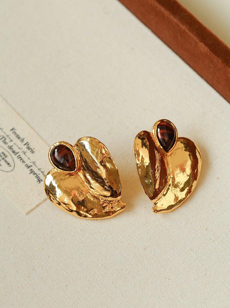 Red Tiger's Eye Heart Stud Earrings - floysun