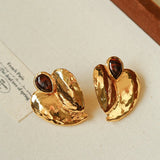 Red Tiger's Eye Heart Stud Earrings - floysun