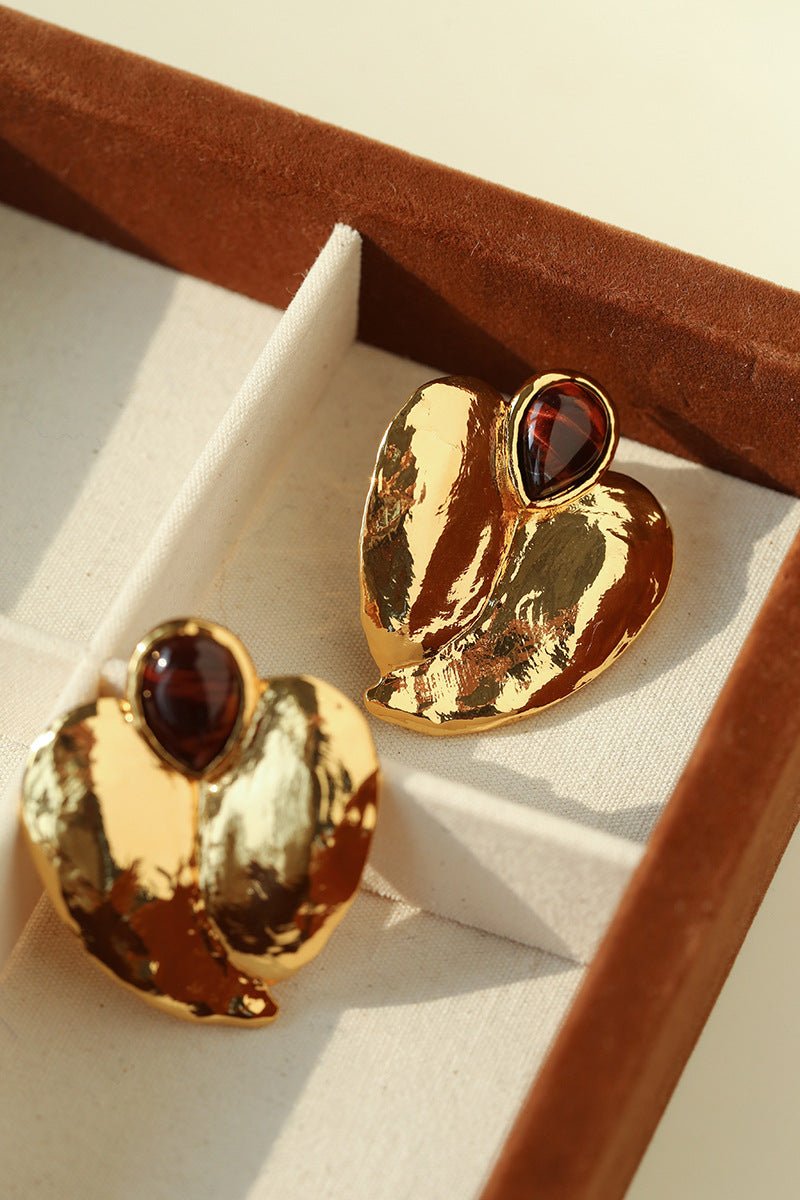 Red Tiger's Eye Heart Stud Earrings - floysun