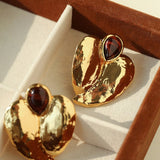 Red Tiger's Eye Heart Stud Earrings - floysun