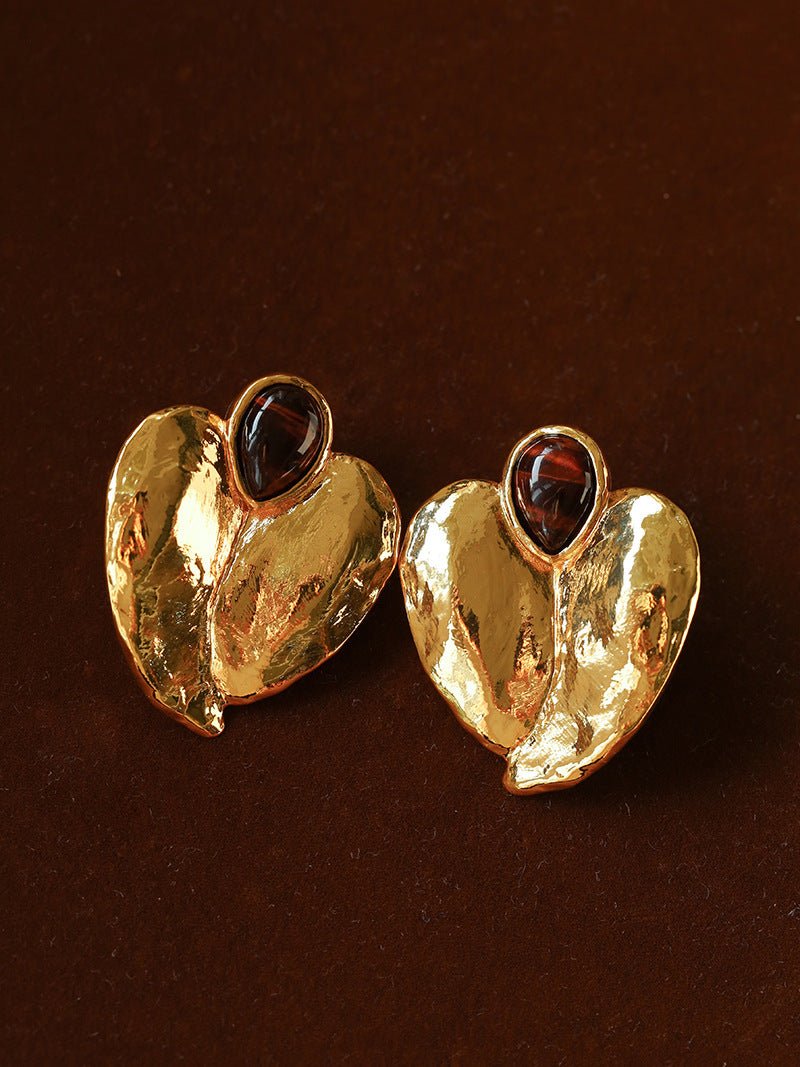 Red Tiger's Eye Heart Stud Earrings - floysun