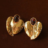 Red Tiger's Eye Heart Stud Earrings - floysun