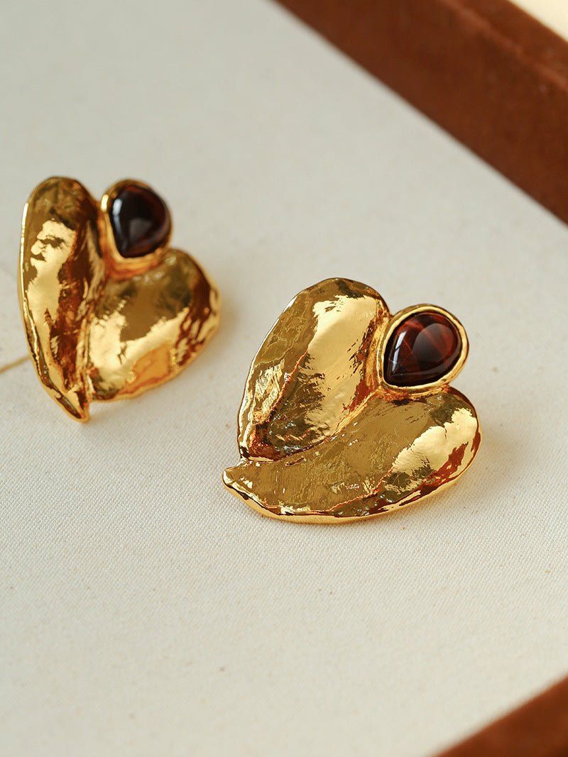 Red Tiger's Eye Heart Stud Earrings - floysun