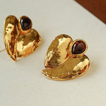 Red Tiger's Eye Heart Stud Earrings - floysun