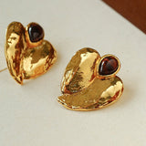 Red Tiger's Eye Heart Stud Earrings - floysun