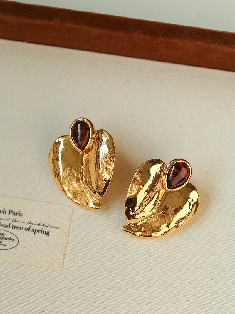Red Tiger's Eye Heart Stud Earrings - floysun