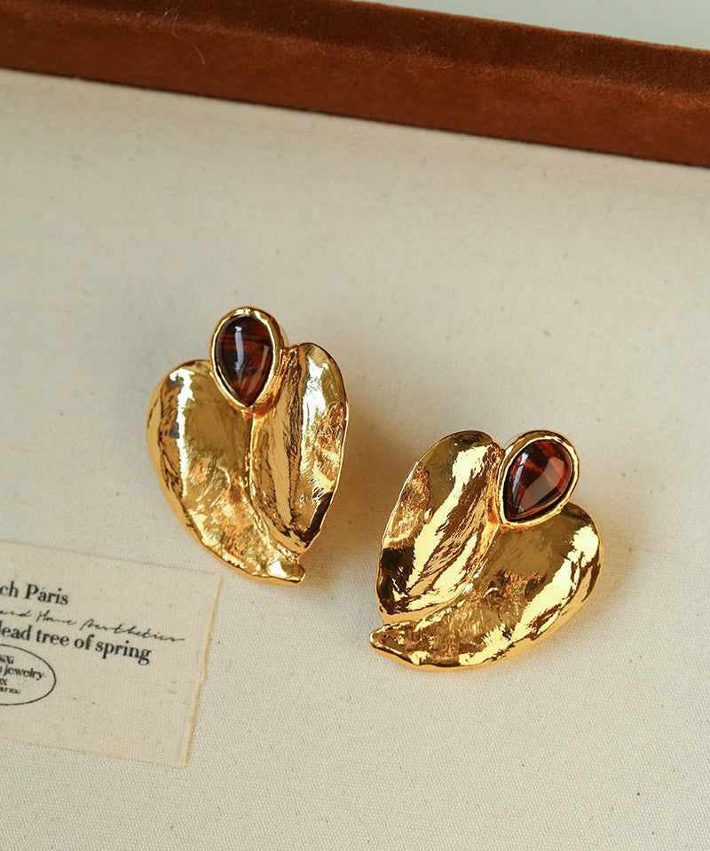 Red Tiger's Eye Heart Stud Earrings - floysun