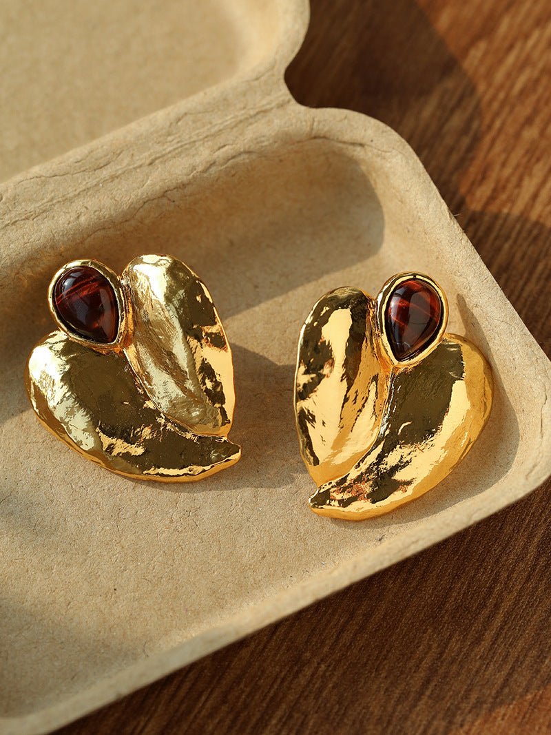 Red Tiger's Eye Heart Stud Earrings - floysun