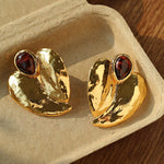 Red Tiger's Eye Heart Stud Earrings - floysun