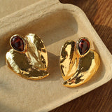 Red Tiger's Eye Heart Stud Earrings - floysun