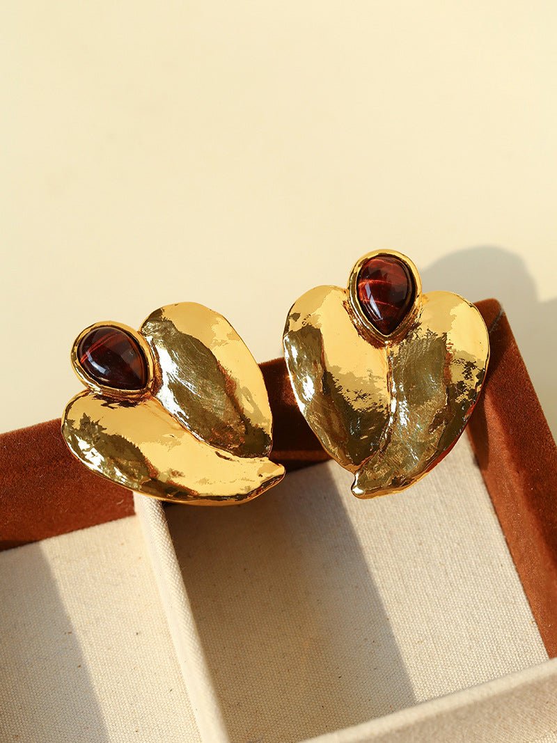 Red Tiger's Eye Heart Stud Earrings - floysun