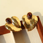 Red Tiger's Eye Heart Stud Earrings - floysun