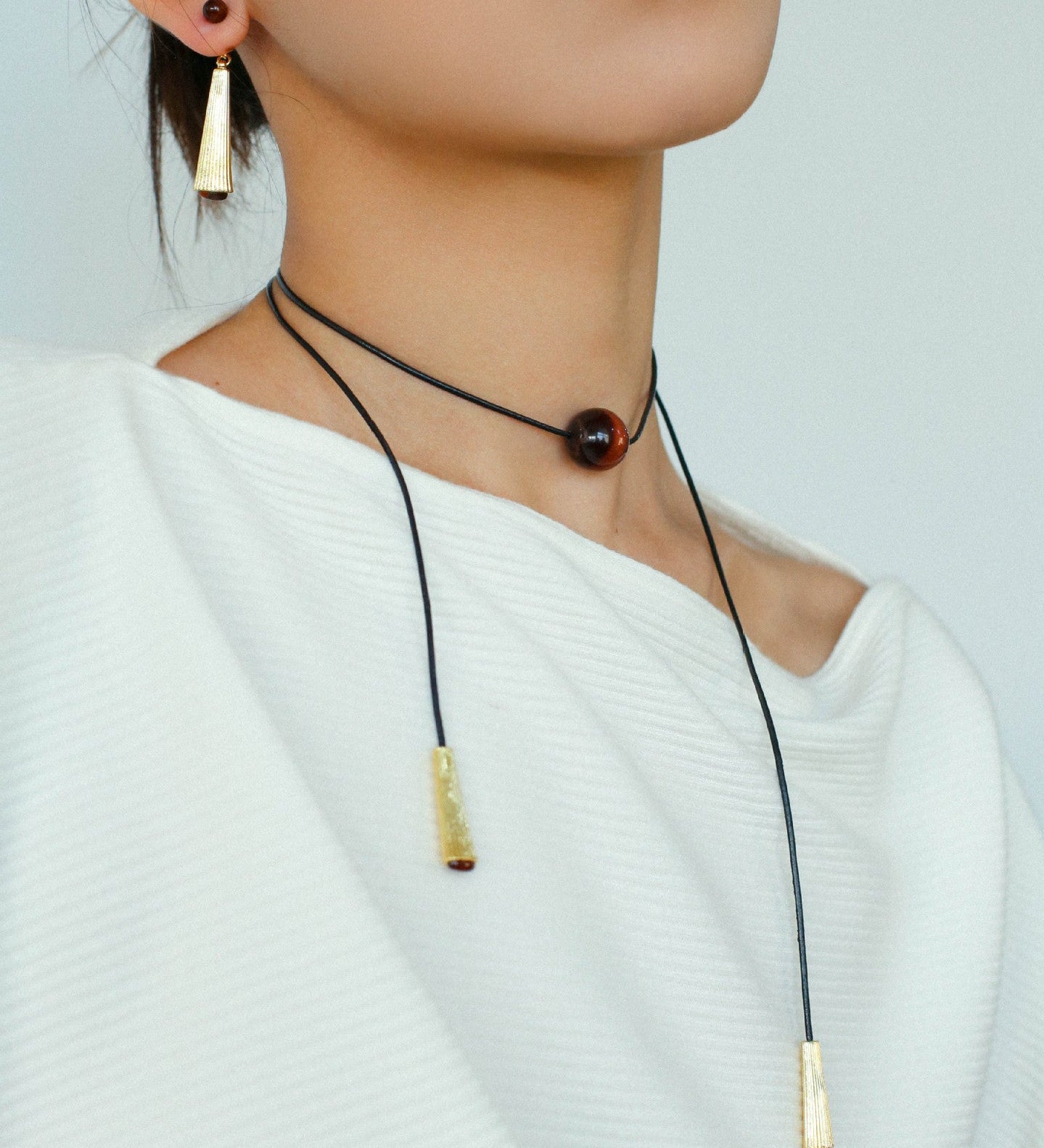 Red Tiger's Eye Pendant Necklace with Black Cord - floysun