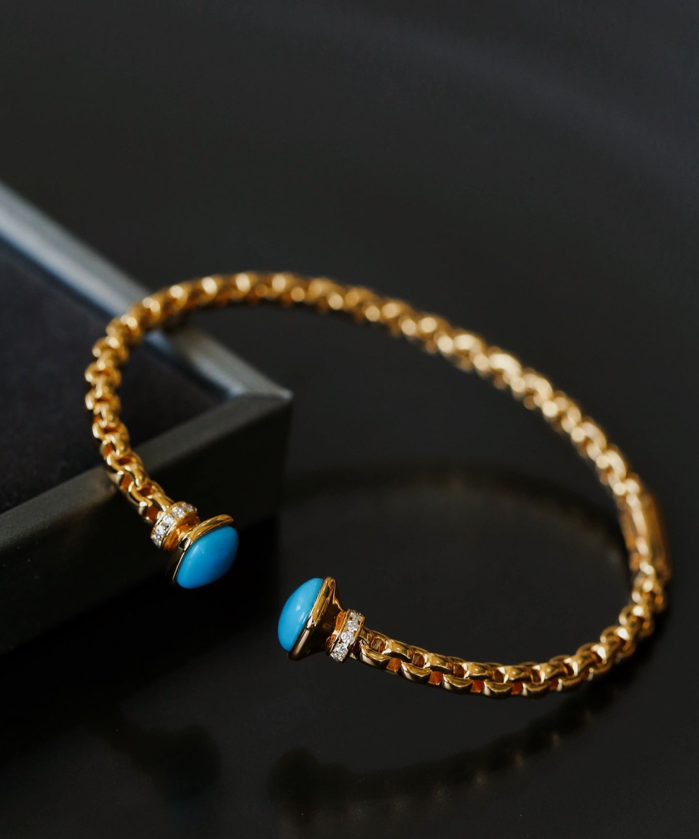 Regal Woven Blue Turquoise Open Cuff Vintage Courtly Filigree Bangle - floysun