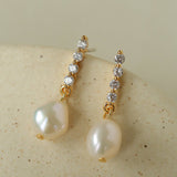 Removable Tassel & Linear Zircon Freshwater Pearl Drop Stud Earrings - floysun