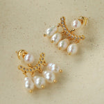 Removable Tassel & Linear Zircon Freshwater Pearl Drop Stud Earrings - floysun