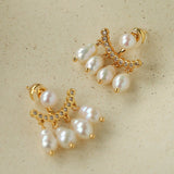 Removable Tassel & Linear Zircon Freshwater Pearl Drop Stud Earrings - floysun