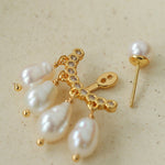 Removable Tassel & Linear Zircon Freshwater Pearl Drop Stud Earrings - floysun