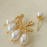 Removable Tassel & Linear Zircon Freshwater Pearl Drop Stud Earrings - floysun