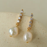 Removable Tassel & Linear Zircon Freshwater Pearl Drop Stud Earrings - floysun