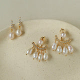 Removable Tassel & Linear Zircon Freshwater Pearl Drop Stud Earrings - floysun