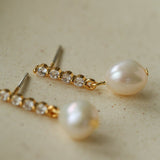 Removable Tassel & Linear Zircon Freshwater Pearl Drop Stud Earrings - floysun