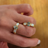 Retro Coastal Blue Topaz & Mother of Pearl Ring - Handcrafted 18K Gold Plated S925 Silver Oceanic Band - floysun