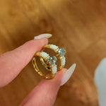 Retro Coastal Blue Topaz & Mother of Pearl Ring - Handcrafted 18K Gold Plated S925 Silver Oceanic Band - floysun