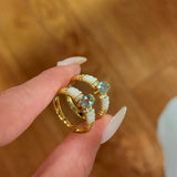 Retro Coastal Blue Topaz & Mother of Pearl Ring - Handcrafted 18K Gold Plated S925 Silver Oceanic Band - floysun