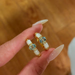 Retro Coastal Blue Topaz & Mother of Pearl Ring - Handcrafted 18K Gold Plated S925 Silver Oceanic Band - floysun