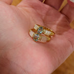 Retro Coastal Blue Topaz & Mother of Pearl Ring - Handcrafted 18K Gold Plated S925 Silver Oceanic Band - floysun