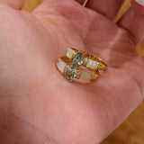 Retro Coastal Blue Topaz & Mother of Pearl Ring - Handcrafted 18K Gold Plated S925 Silver Oceanic Band - floysun