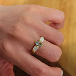 Retro Coastal Blue Topaz & Mother of Pearl Ring - Handcrafted 18K Gold Plated S925 Silver Oceanic Band - floysun