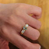 Retro Coastal Blue Topaz & Mother of Pearl Ring - Handcrafted 18K Gold Plated S925 Silver Oceanic Band - floysun