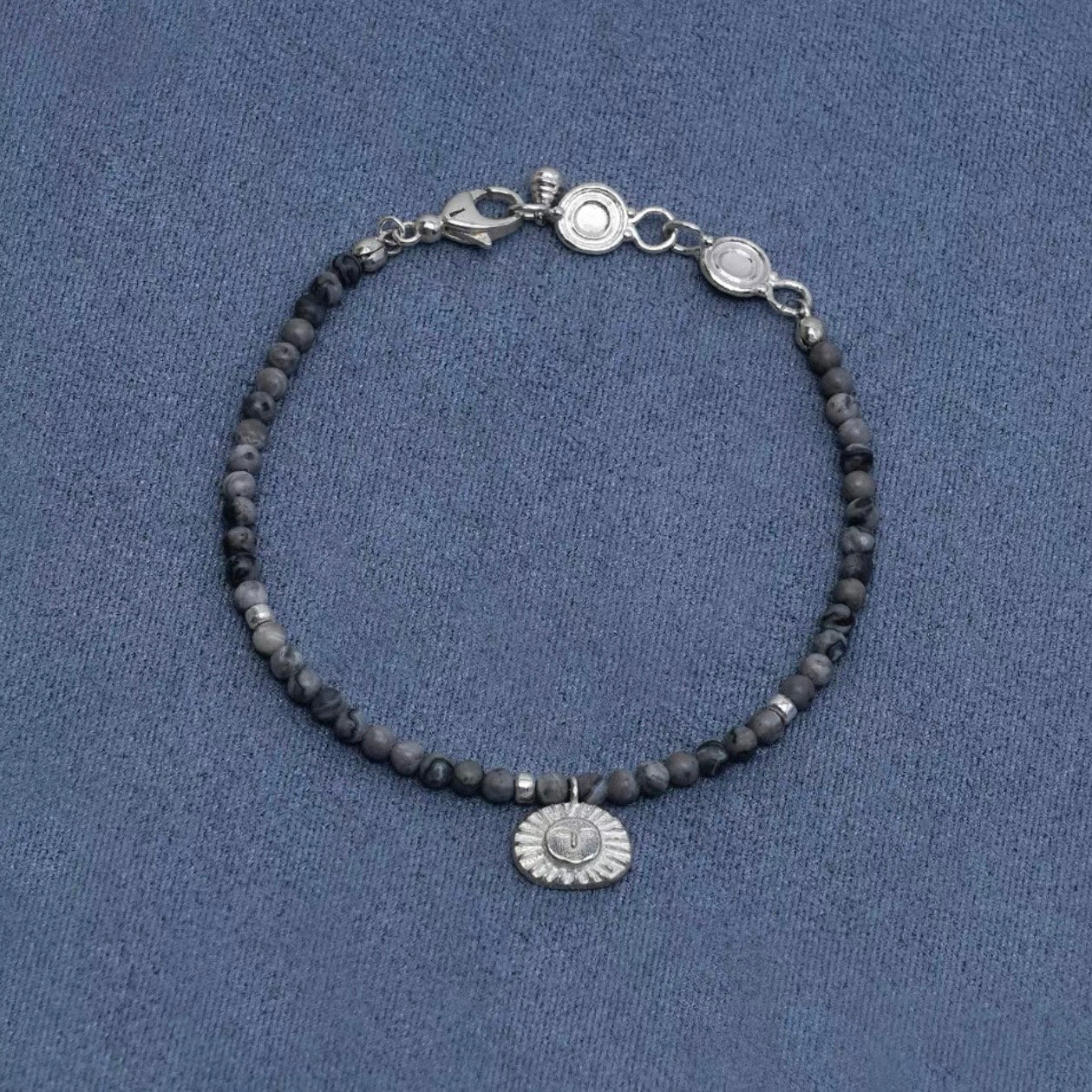 Retro Coastal Map Stone Bracelet - Handcrafted S925 Sterling Silver Ocean Talisman Bangle - floysun