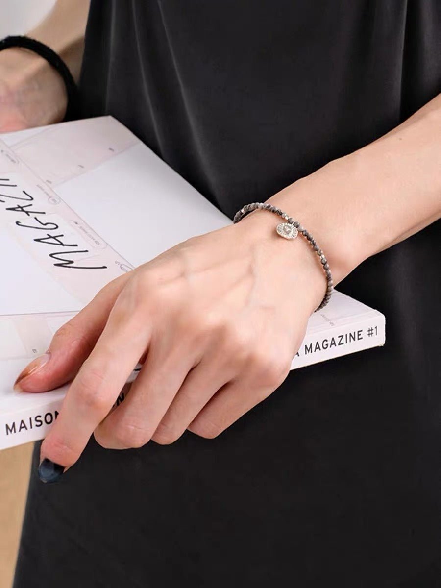 Retro Coastal Map Stone Bracelet - Handcrafted S925 Sterling Silver Ocean Talisman Bangle - floysun