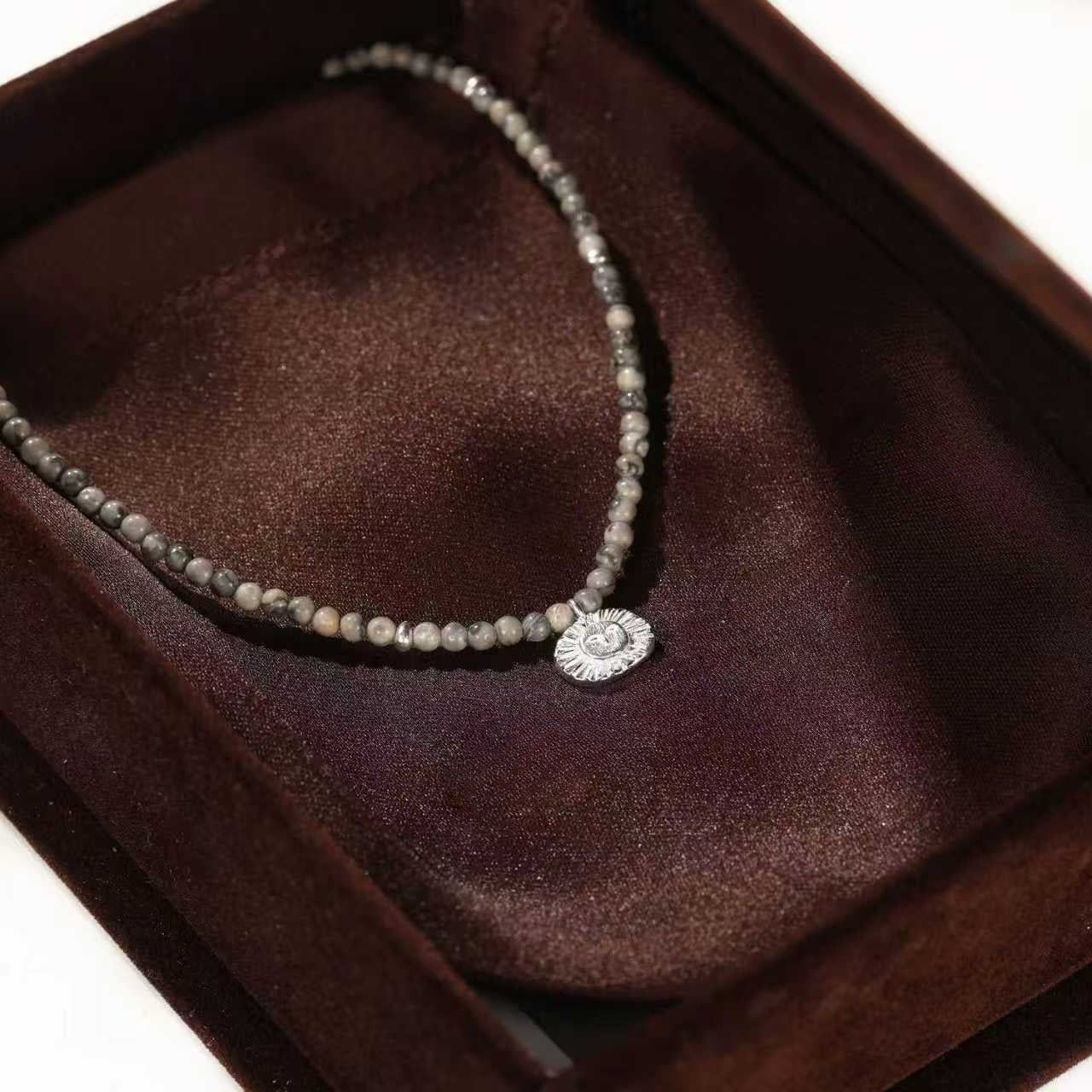 Retro Coastal Map Stone Choker - Handcrafted S925 Sterling Silver Ocean Talisman Necklace - floysun