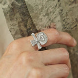 Retro Coastal Trident Band Ring - Handcrafted S925 Sterling Silver Hammered Statement Ring - floysun