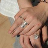 Retro Coastal Trident Band Ring - Handcrafted S925 Sterling Silver Hammered Statement Ring - floysun