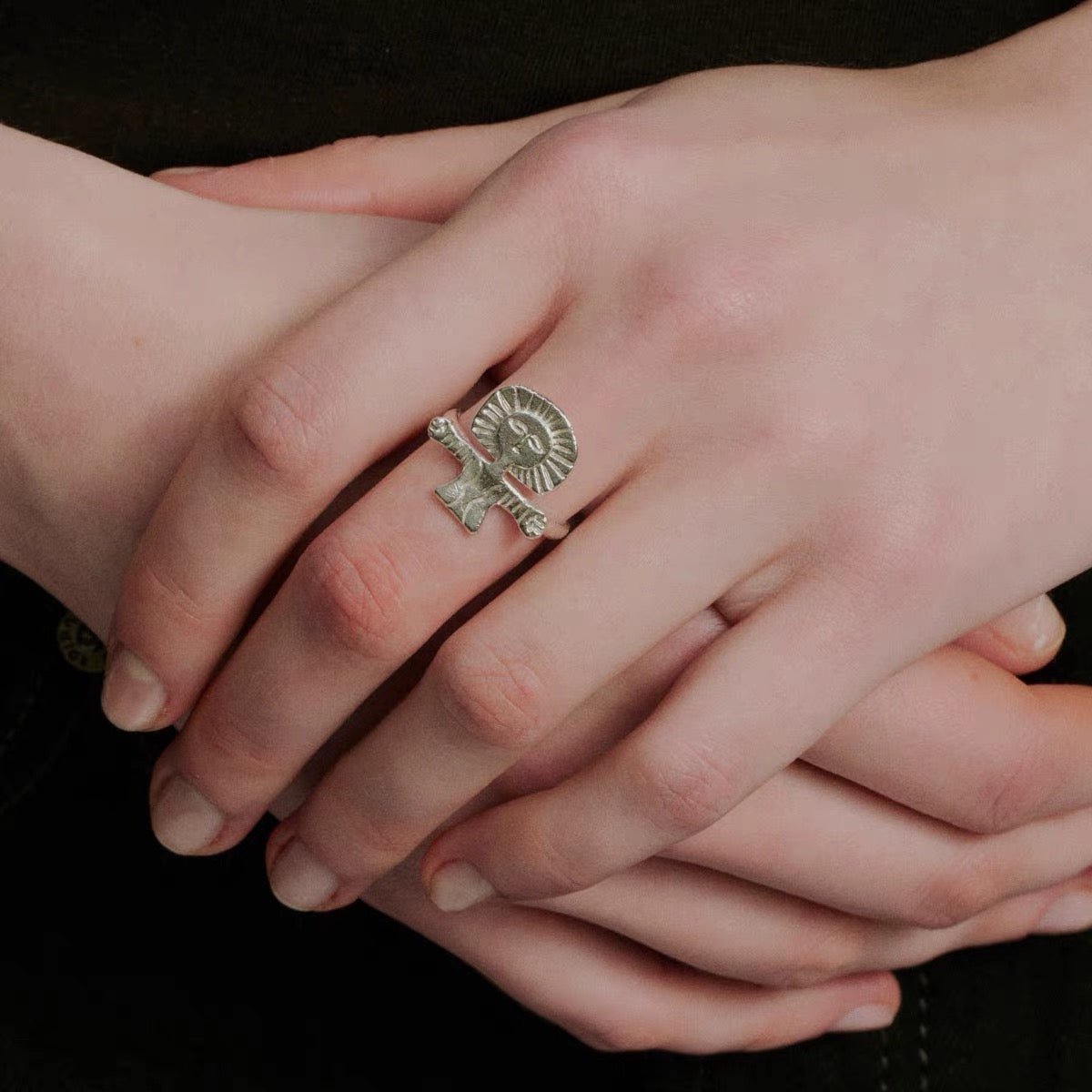 Retro Coastal Trident Band Ring - Handcrafted S925 Sterling Silver Hammered Statement Ring - floysun