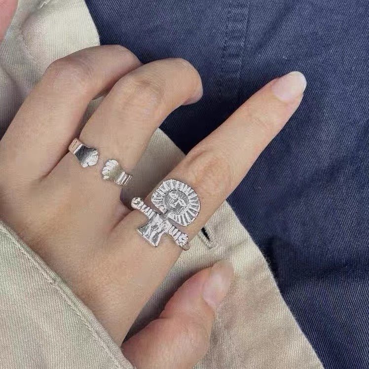 Retro Coastal Trident Band Ring - Handcrafted S925 Sterling Silver Hammered Statement Ring - floysun