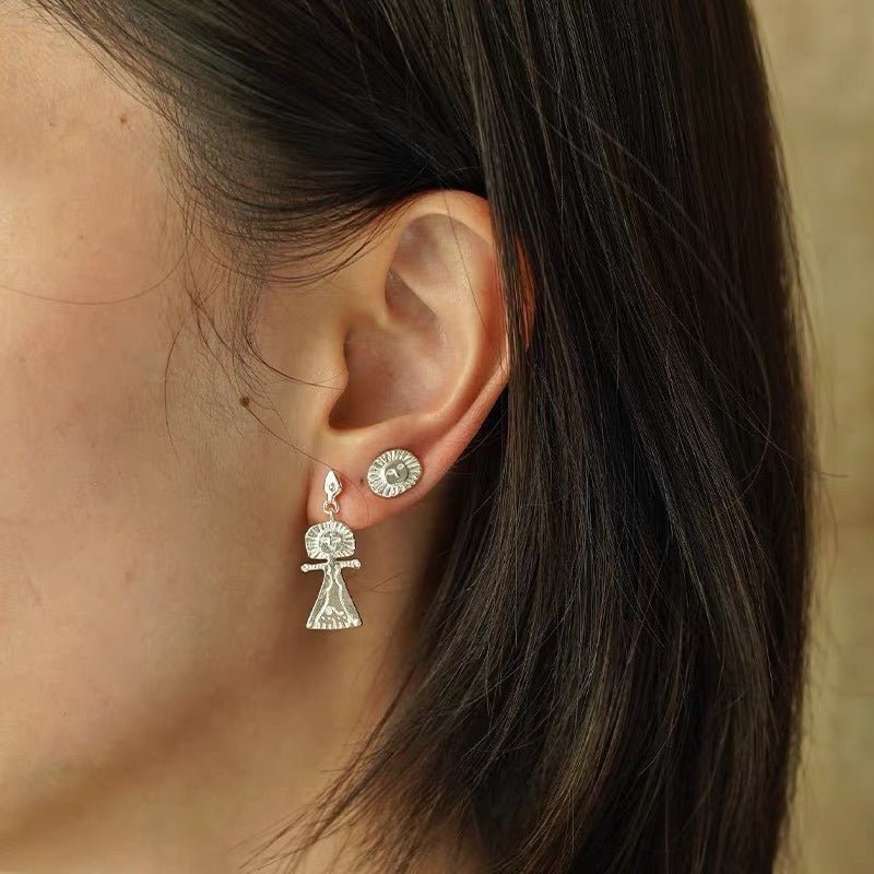 Retro Coastal Trident Stud Earrings - Handcrafted S925 Sterling Silver Mini Poseidon Talisman - floysun