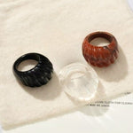 Retro Croissant Statement Ring - Handcrafted Natural Stone & Artisanal Glass - floysun