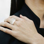 Retro Croissant Statement Ring - Handcrafted Natural Stone & Artisanal Glass - floysun