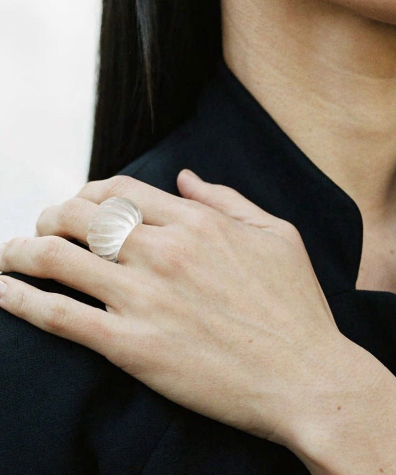 Retro Croissant Statement Ring - Handcrafted Natural Stone & Artisanal Glass - floysun