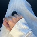 Retro Croissant Statement Ring - Handcrafted Natural Stone & Artisanal Glass - floysun