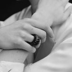 Retro Croissant Statement Ring - Handcrafted Natural Stone & Artisanal Glass - floysun