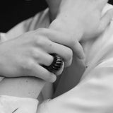 Retro Croissant Statement Ring - Handcrafted Natural Stone & Artisanal Glass - floysun