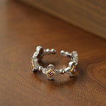 Retro Four - Leaf Clover Cross Open Ring - Geometric Minimalist Band - floysun
